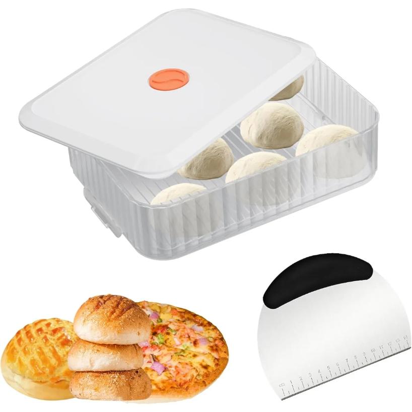 12inch Pizza Dough Proofing Box with Scraper Multifunction Stackable Pizza Dough Container for Baking Bread Cake Sourdough Use