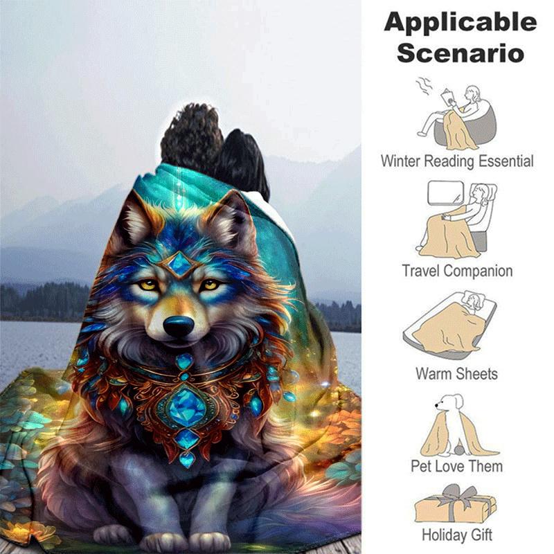 1pc Wolf Printing Lightweight Flannel Blanket, Comfortable and Warm Blanket, for Camping Sofa Bed and Couch Office, Gift