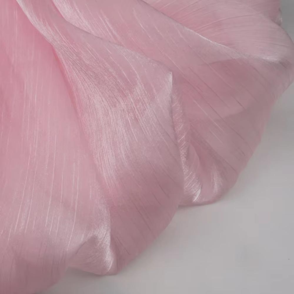 Romantic Style Water Ripple Organza Fabric 1m Bright Crepe Gauze Tulle DIY Wrinkled Fabric Wedding Decorative
