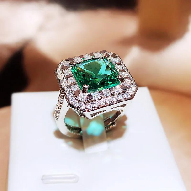 

Exquisite Square Zircon Lab Emerald Claw Rings Sterling Silver For Ladies Fashion Wedding Party Cocktail Gift resizable срібний