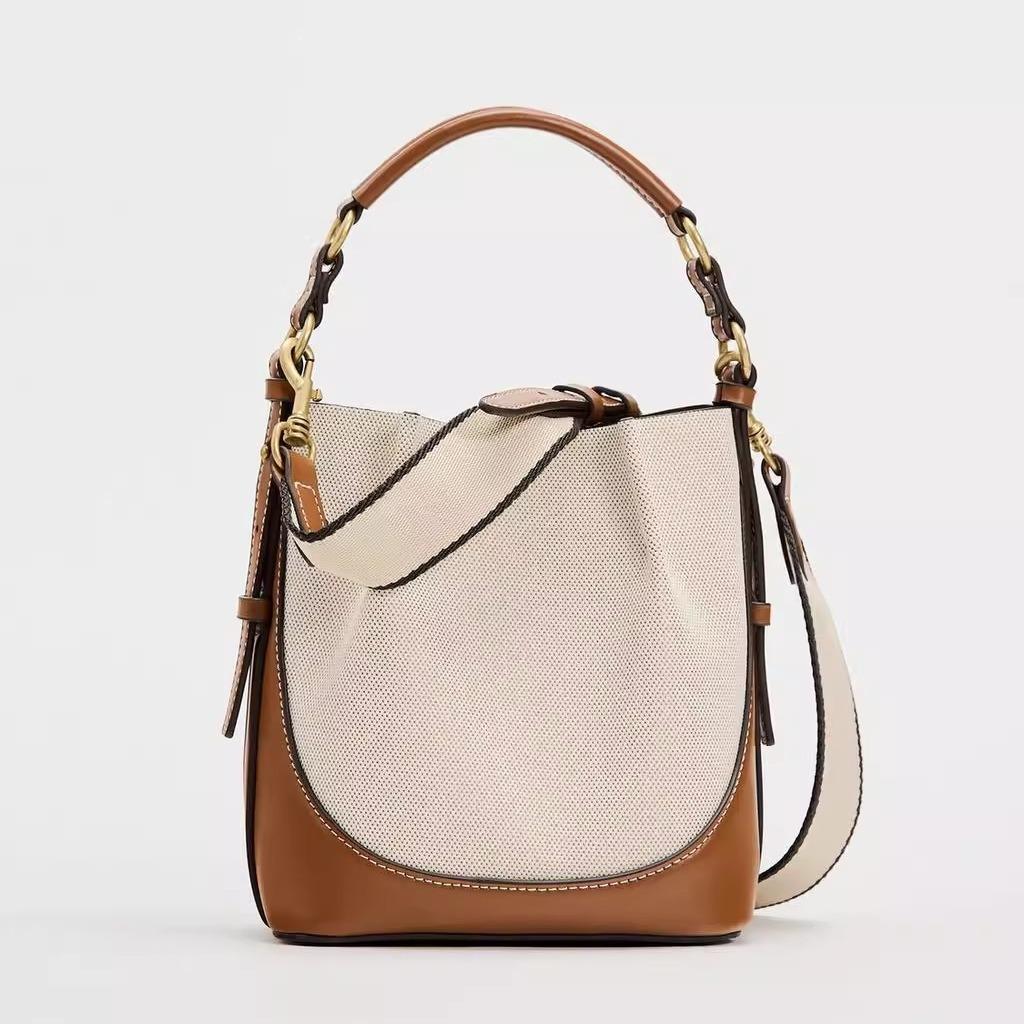 Brand Design Large Capacity Bucket Shoulder Bag with Wide Shoulder Strap Luxury Design Female Crossbody Bag PU Leather Handbag