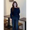 Women's Korean Style One-Shoulder Knitted Sweater - Off-Shoulder, Long-Sleeved, Waist-Slimming Design for Autumn/Winter.
