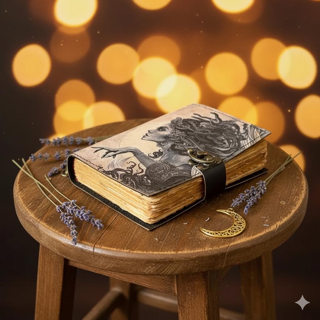 Эстетичный женский кожаный дневник ручной работы – Винтажный художественный блокнот с бумагой с неровным краем, кожаный дневник 5x7 дюймов, Блокнот для записей в готическом стиле с лунной тематикой