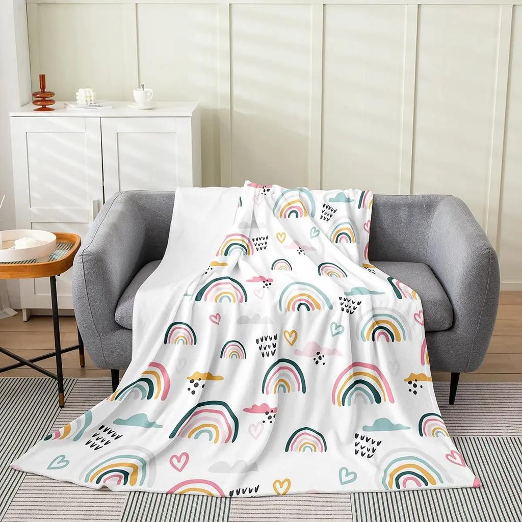 Cartoon Rainbow Printed Blanket for Sofa Bed Travel Camping Living Room Office Conditioning Blanket for All Seasons Gifts