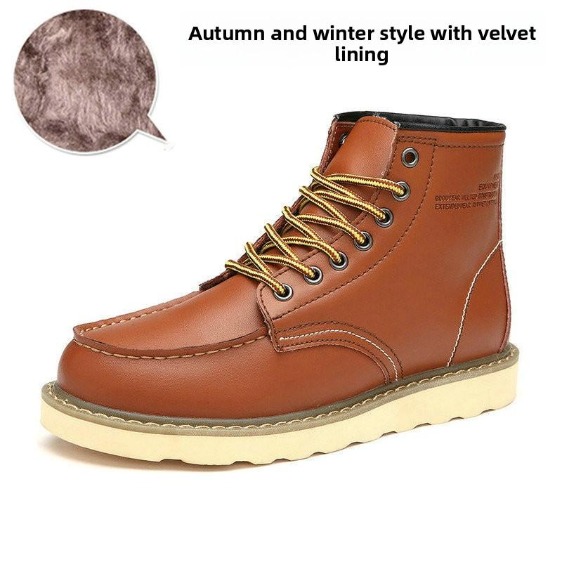 Fortemente imbottiti per il calore Stivali Martin Uomo Casual Tendenza Scarpe High-Top Pelle Coppia Stivali da Lavoro Scarpe a Tesa Larga
