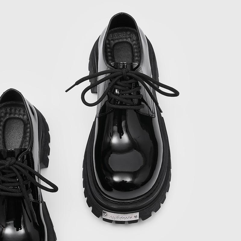 Fashion Men‘S Derby Boots Short Ankle Boots Patent Leather Chunky Sole Anti-Slip Comfortable British Style Luxury Casual Shoes