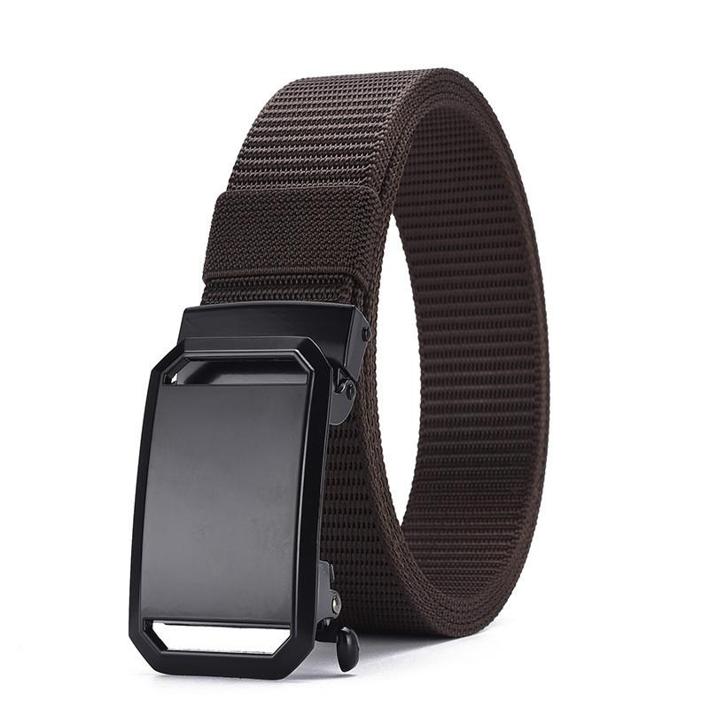 Mens Canvas Military Style Belt With Metal Auto Buckle And Foursided Geometric Element For Everyday Use