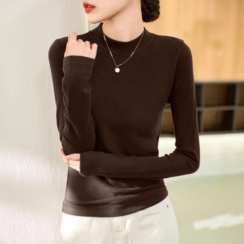 

Женский двусторонний красный топ из немецкого бархата с полувысоким воротником и длинными рукавами — новинка осени/зимы 2024 г. half turtleneck, XXL кофейный