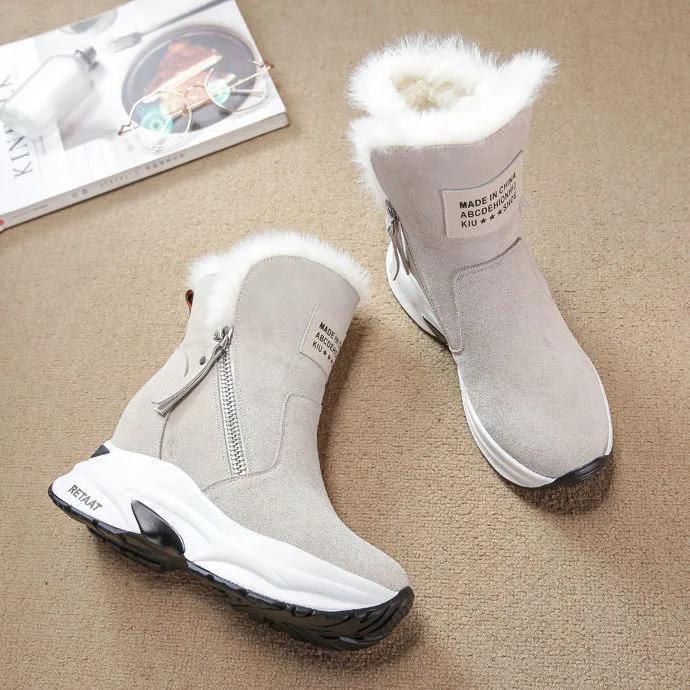 WTEMPO Women's Winter Cold-proof Non Slip Warm Plush Boots Autumn Faux Suede Mid Heel Solid Color Warm Snow Boots Ski Boots