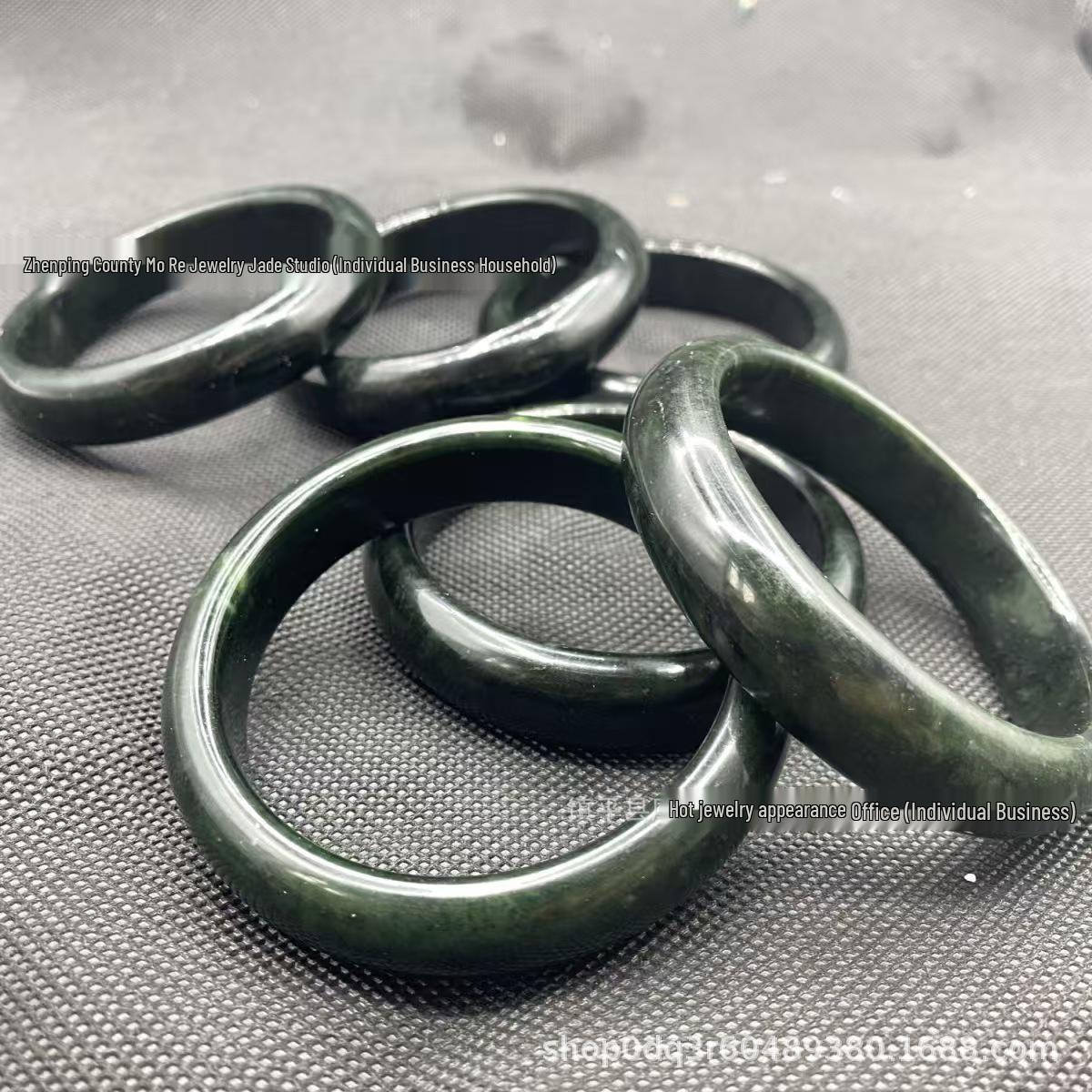 

Tibetan Jade Serpentine Magnetic Bracelet: Ink Green and Olive Green Meteorite Hand Jewelry. Approximately 56-57mm