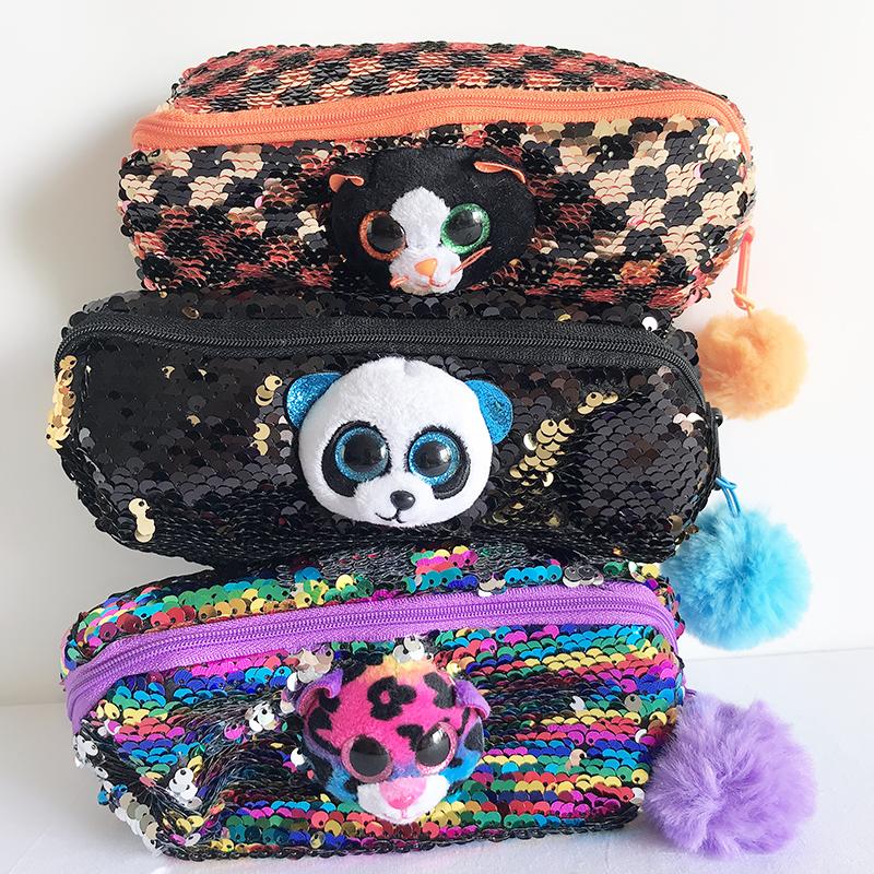 20cm Flippables Cekiny Modny Piórnik Etui Duże Oczy Urocza Lalka Zwierzęca Jednorożec Leopard Panda Kot Szkoła Leniwiec Prezenty