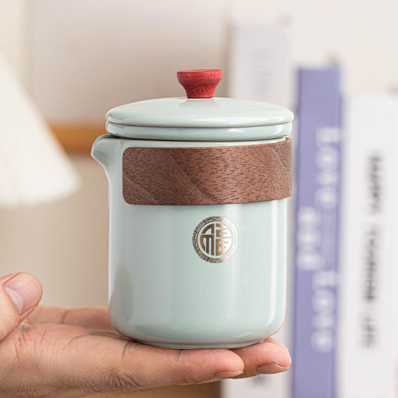 Jinfu Ru Kiln Beige Tianqing Travel Tea Set Outdoor Portable Camping Ceramic Teapot Kung Fu Gift Box