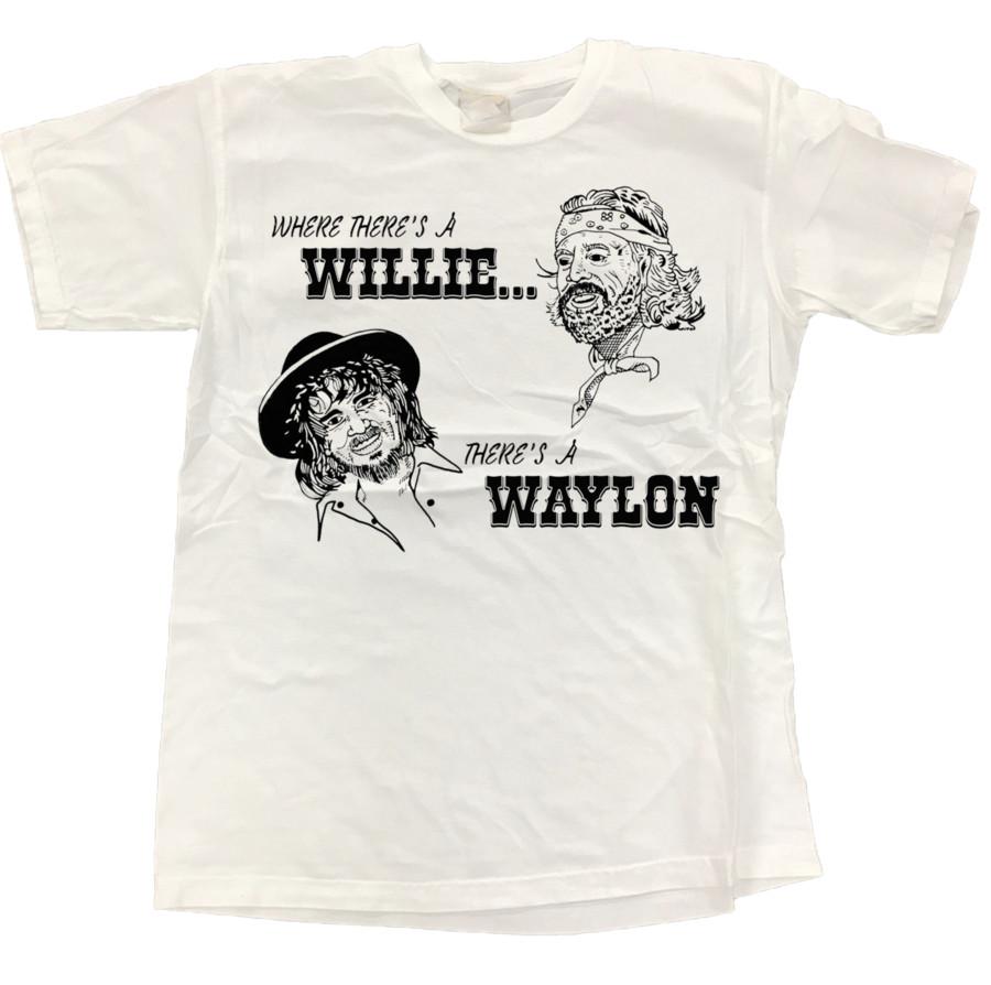Where There's A Willie & Waylon Art T Shirt Reprint Digital Round Neck