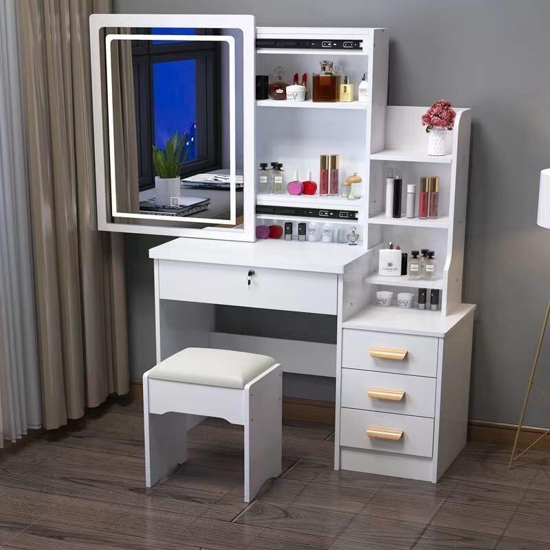 Compact Modern Makeup Dressing Table with Sliding Mirror and Integrated Storage
