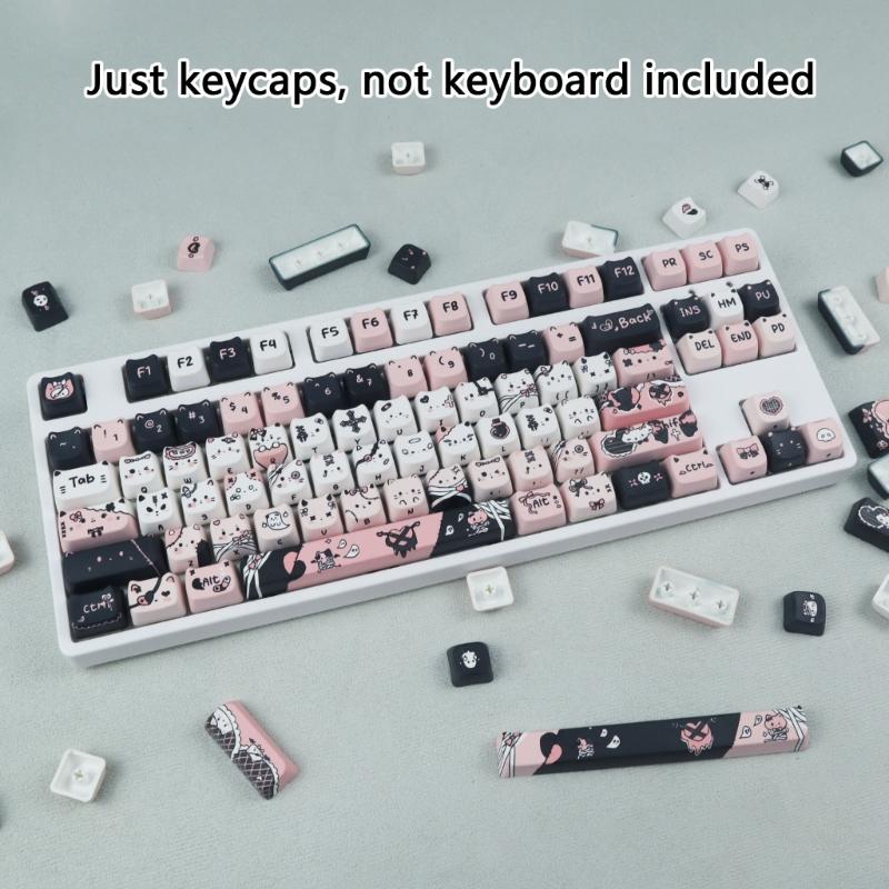 Quality 132key PBT Keycaps Featuring Charm Cats Designs Keycaps for 61 87 96 98 104 108 Mechanical Keyboards Keycap