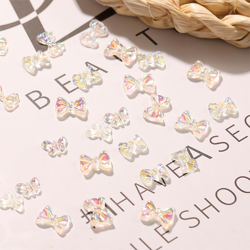 20PCS Auroras Bowknot 3D Nail Art Decoration Resin Nail Charms Jelly Color Glitter Nail Ribbon Bows Butterfly DIY Manicure Salon