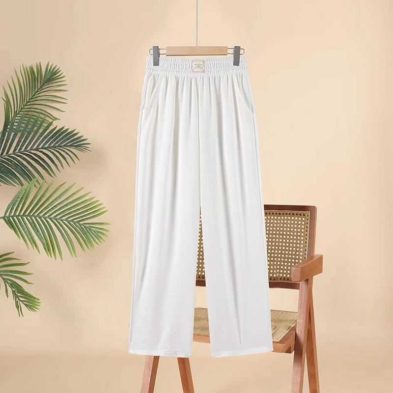 

Женские брюки больших размеров, летние широкие брюки с высокой талией, свободные тонкие брюки из ледяного шелка для отдыха 2XL белый