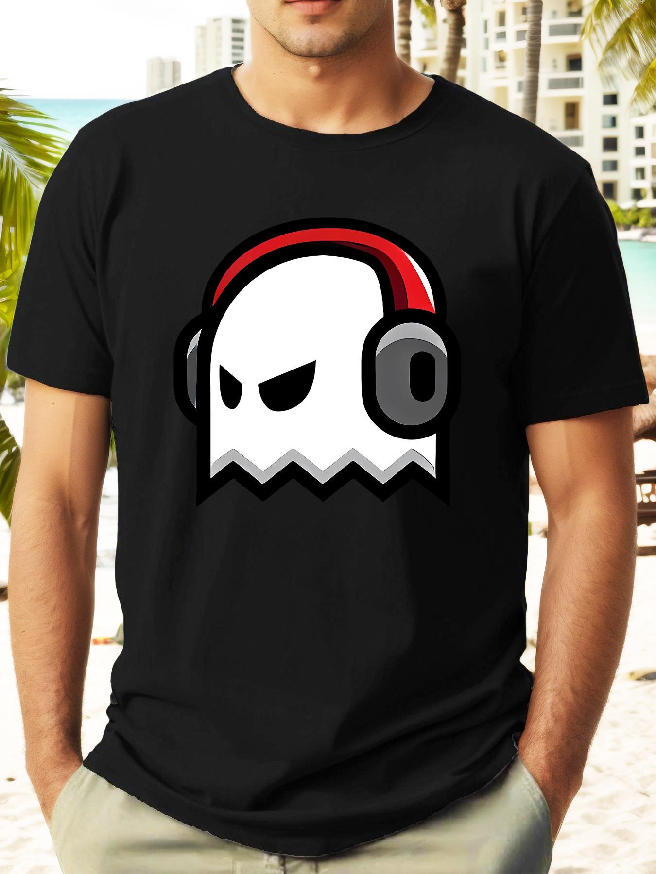 

Navy Blue Casual Short Sleeve T-shirt with Cartoon Wearing Headphones Graphic - Summer Lightweight Round Neck Tee for Adults L