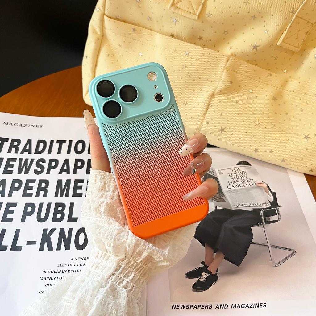 Hollow-Out Heat Dissipation Two-Color Gradient Metallic Paint PC Phone Case for iPhone 17 Air 16 15 14 13 12 Pro Max Back Cover