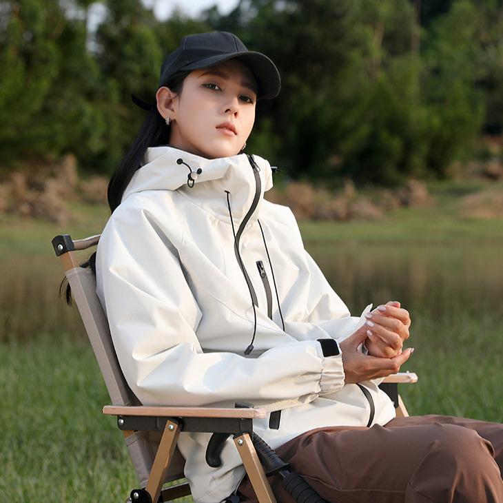 

Unisex Windproof & Waterproof Hooded Jacket for Spring/Autumn - Plus Size Fishing Apparel, Birdhouse Style M білий