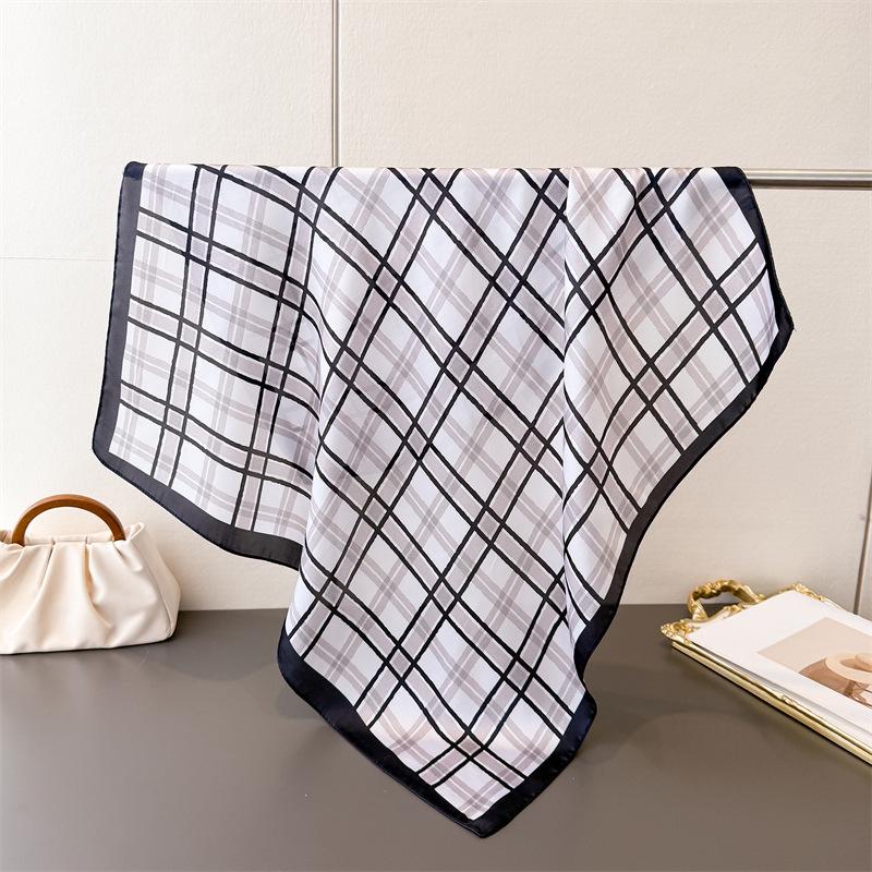 Simple plaid high-end printing silk scarf simulation silk square scarf shawl versatile neck small square scarf headscarf women's scarf