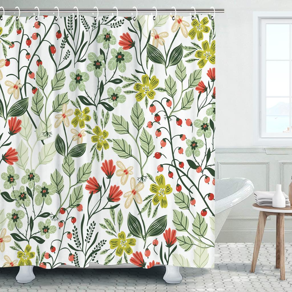 William Morris Vintage Garden Art Floral Shower Curtain, Heavy Weight Fabric, Washable Bath Curtains for Bathroom