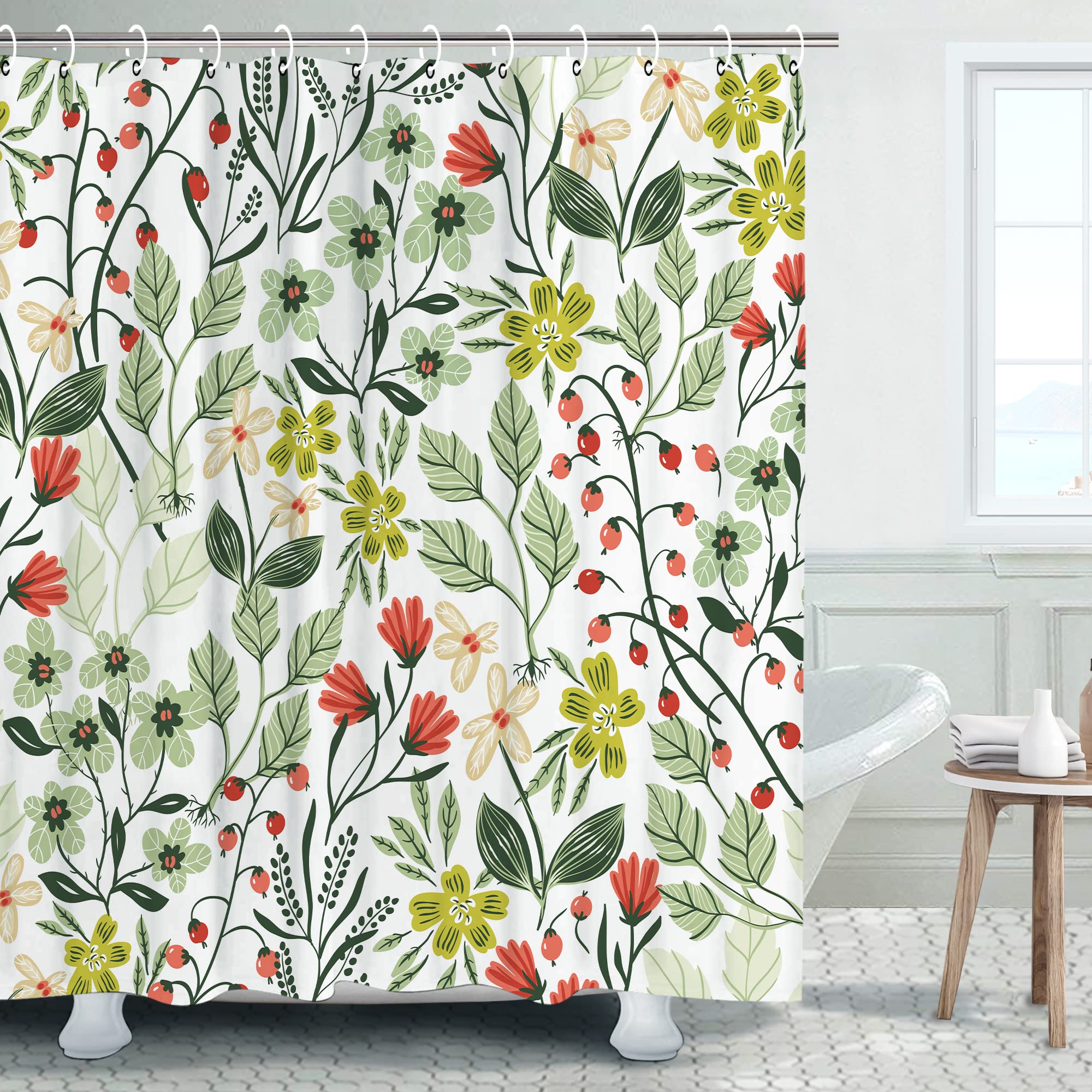 

William Morris Shower Curtain,Vintage Garden Art Floral Shower Curtains for Bathroom Heavy Weight Fabric Washable Bath Curtains W90xH180cm