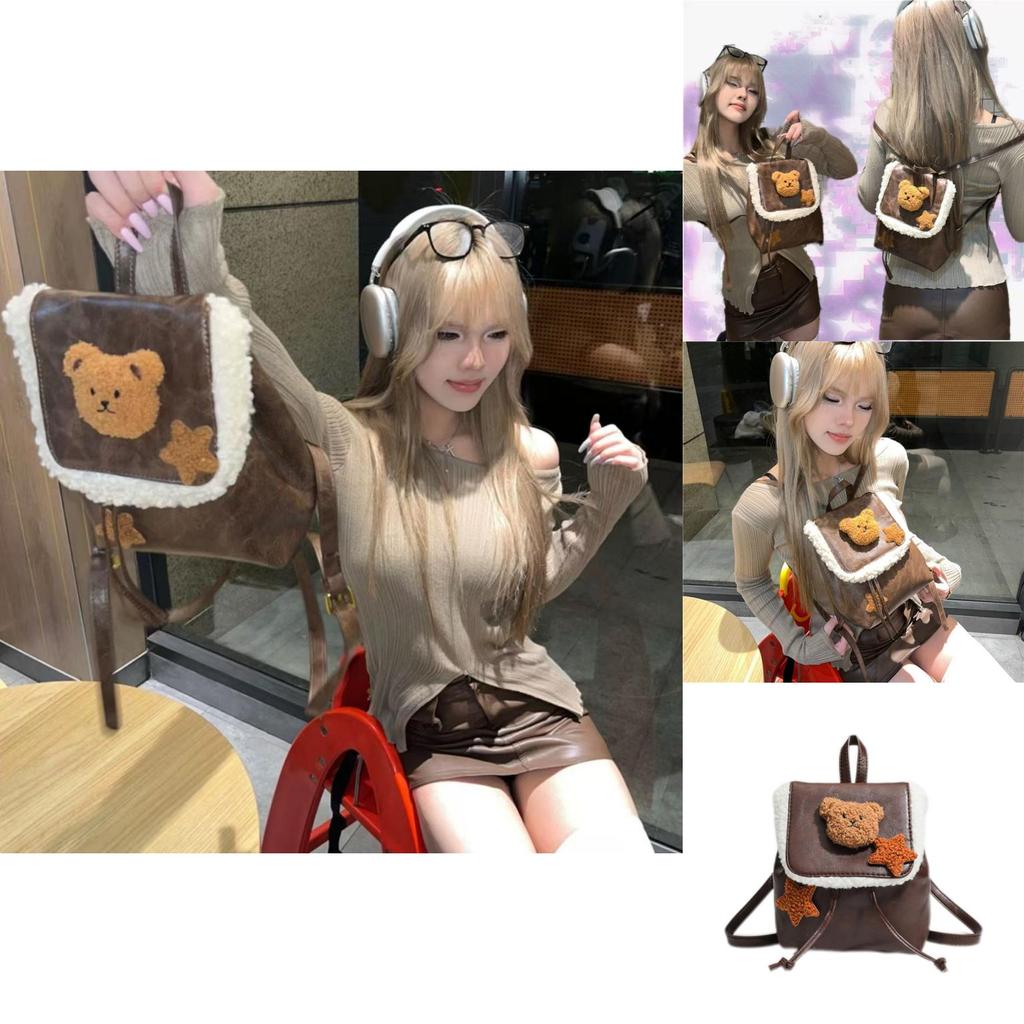 Retro Melard Sheep Plush Bear Backpack With Padded Pusling For Daily Use