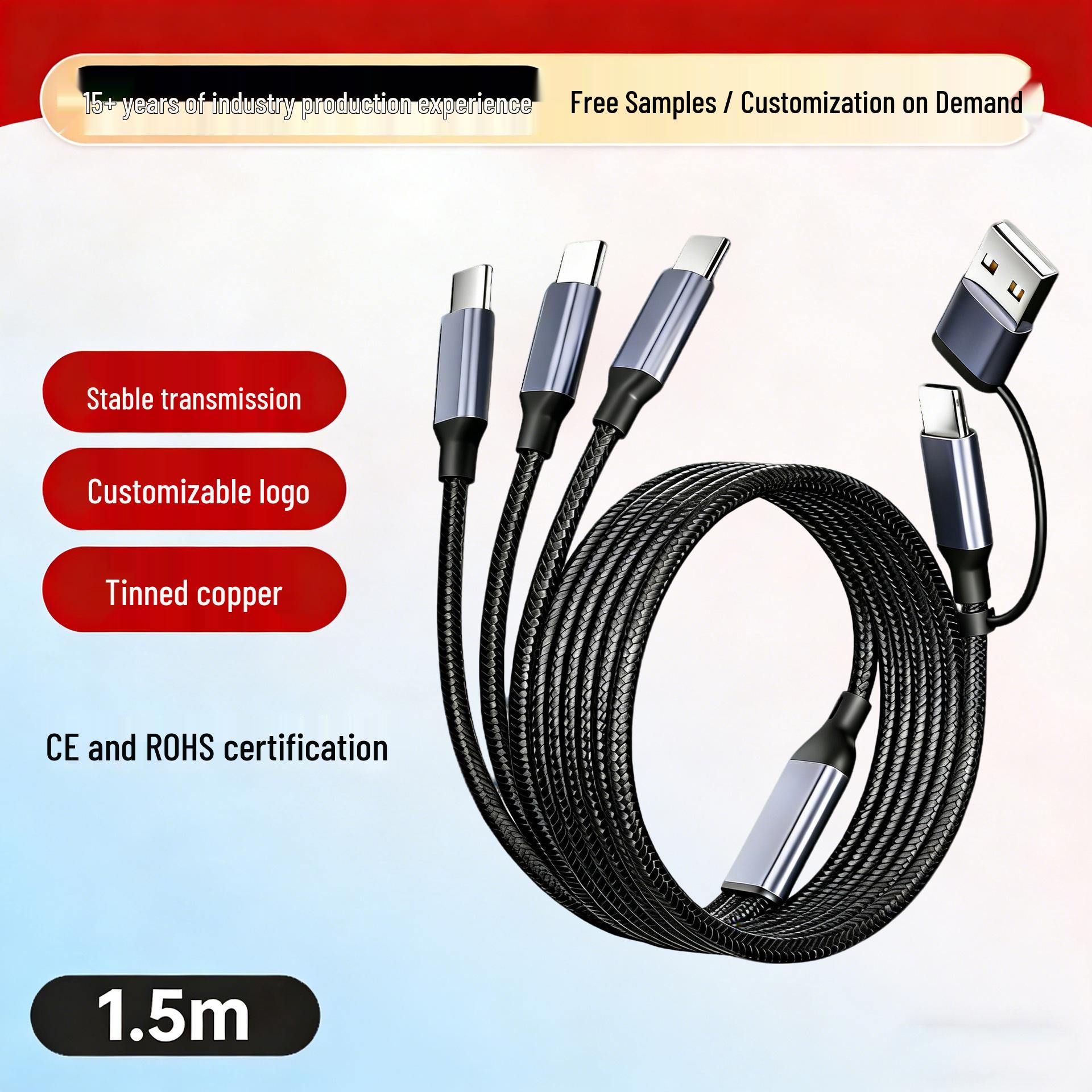 Huawei 2.4A Nylon Braided Cable: Two Drag Three Data Transmission Cable Three-in-Two черный серый