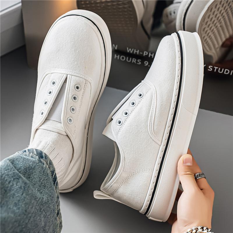 Fashion Black Men Casual Canvas Shoes Slip-on Platform Sneakers Comfortable Lightweight Breathable Daily Walking Footwear