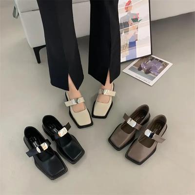 Designer Square Toe Damen Mary Jane Schuhe Mode Flache Metalldekoration Schuhe Herbst Outdoor Kleid Pumps
