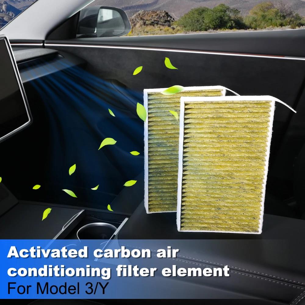 For Tesla Car Air Filter Air Conditioner Cabin Filter with Activated Carbon Replacement for Tesla Model 3 Model Y 2 Pack