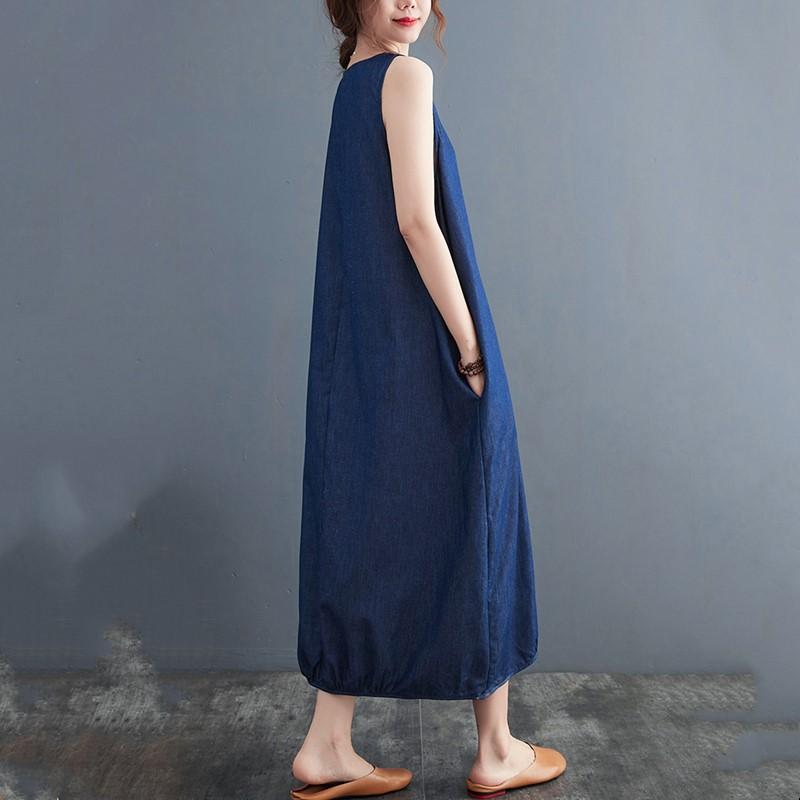 Sleeveless Plus Size Denim Vintage New In Dresses for Women Casual Loose Long Summer Dress