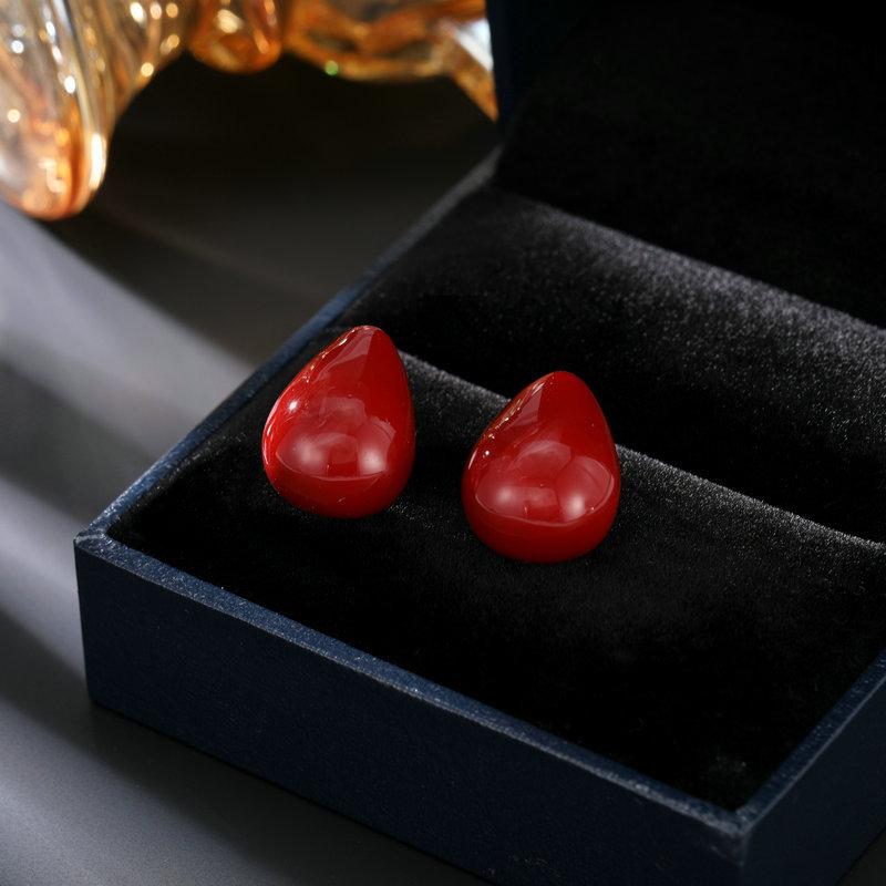 Temperament elegant niche earrings simple Hong Kong style drip earrings high-end sense retro Ankara red water drop earrings