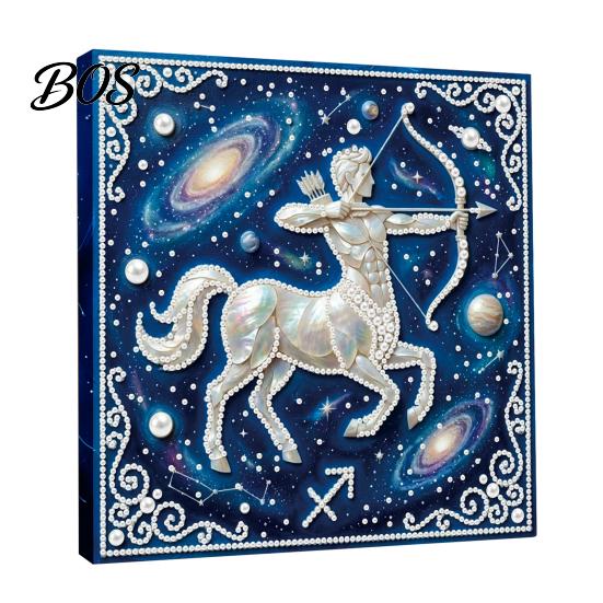 Faux Pearl Painting Crafts DIY Kit, 12 Constellation Rhinestone Art Set for Handmade Kit Adults Beginners, Wooden Frame Fake Wall Decoration Beginners