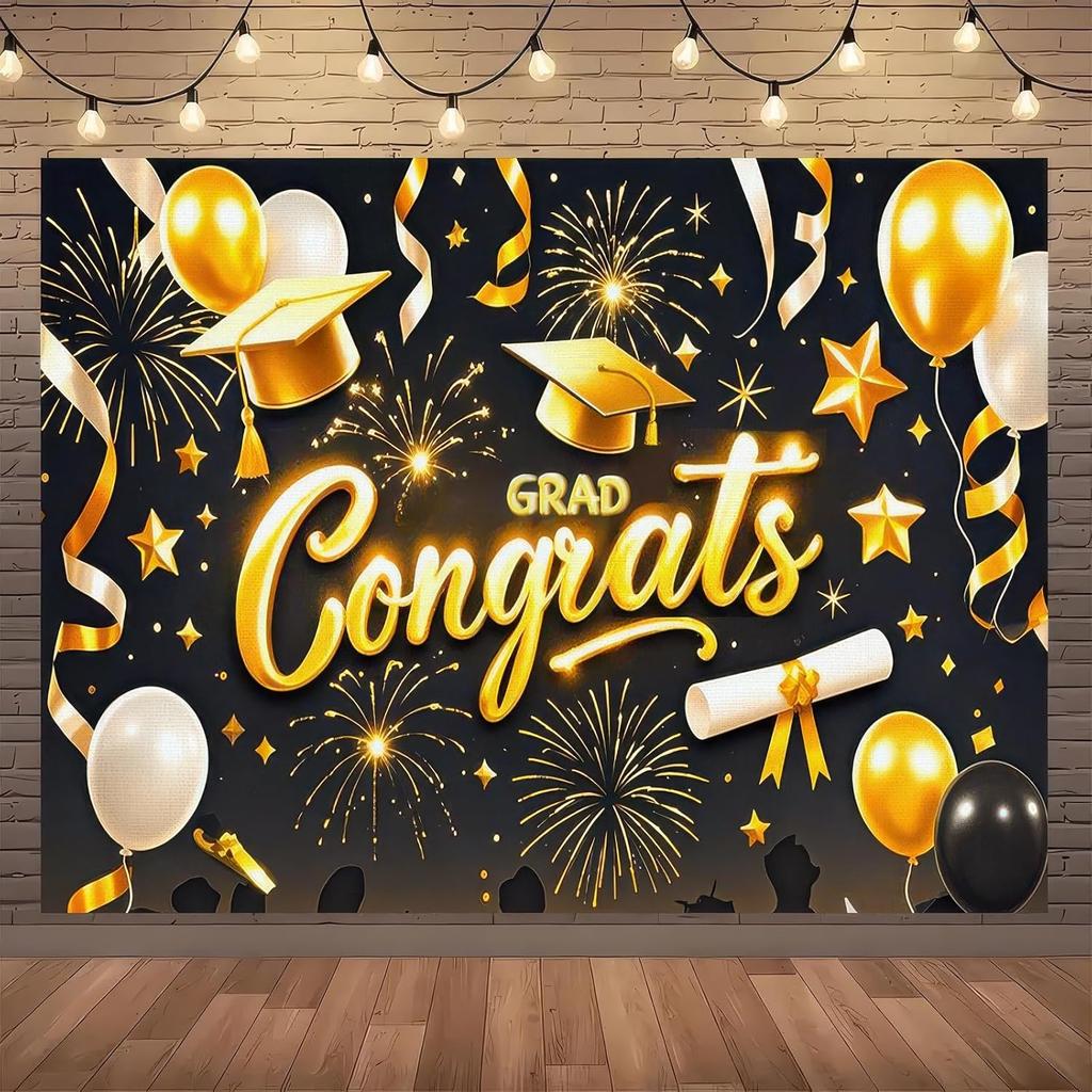 Preschool Graduation Banner Outdoor Backdrop Graduation Decorations 71x43 Inches 2025 Congrats Grad Banner with Balloons Train Ideal for Preschool