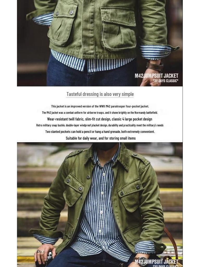 Giacca da campo M65 Verde Militare Retrò Americana da Uomo - Antirughe Giacca a Vento Casual