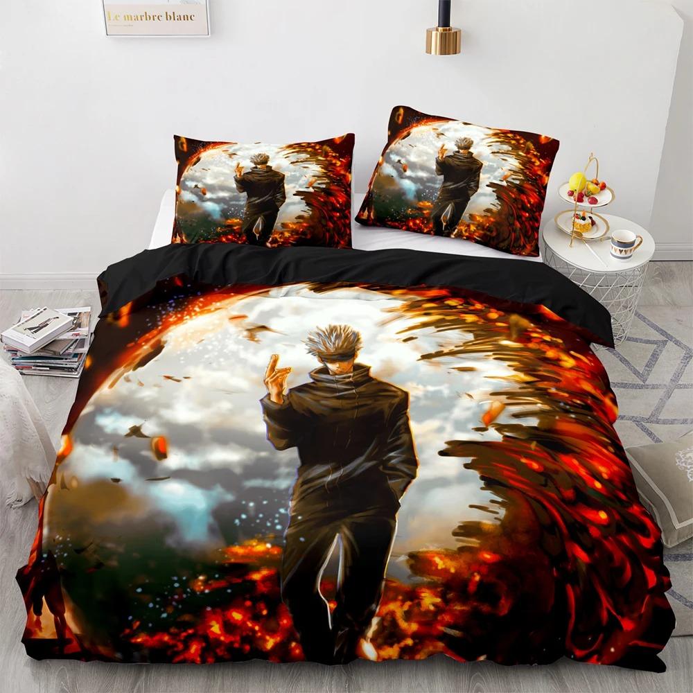 Set lenjerie de pat Anime Jujutsu Kaisen Satoru Gojo Băieți Fete Dimensiune Twin Queen Față de pilotă Față de pernă Pat Copii Adulți Textile pentru casă Instrument textil