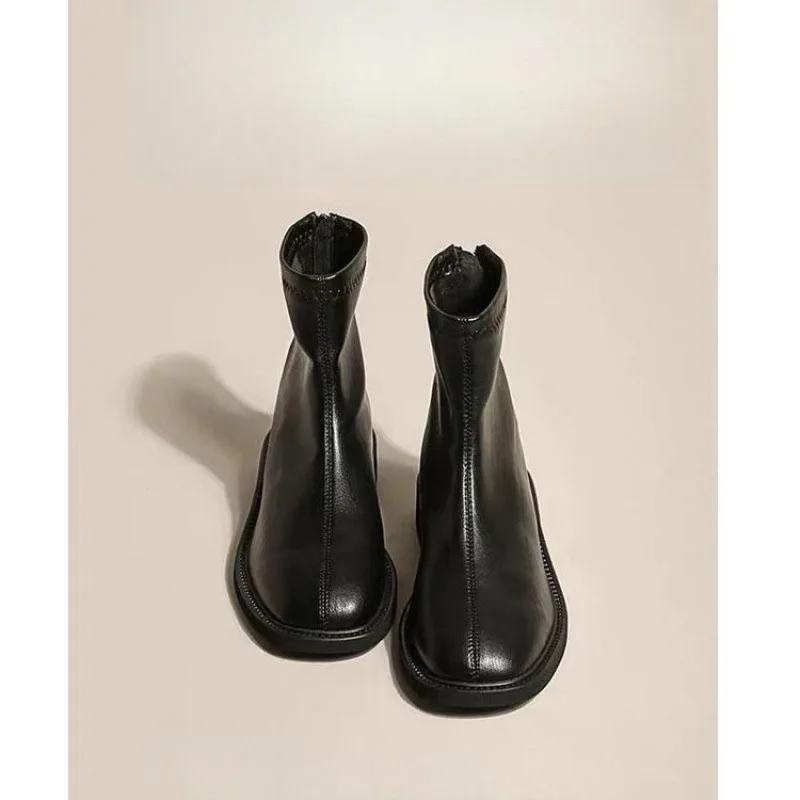 

новые осенние классические короткие ботинки-трубы с плоским дном короткие ботинки по щиколотку простые узкие ботинки-трубы одинарные эластичные ботинки для похудения 35 чёрный