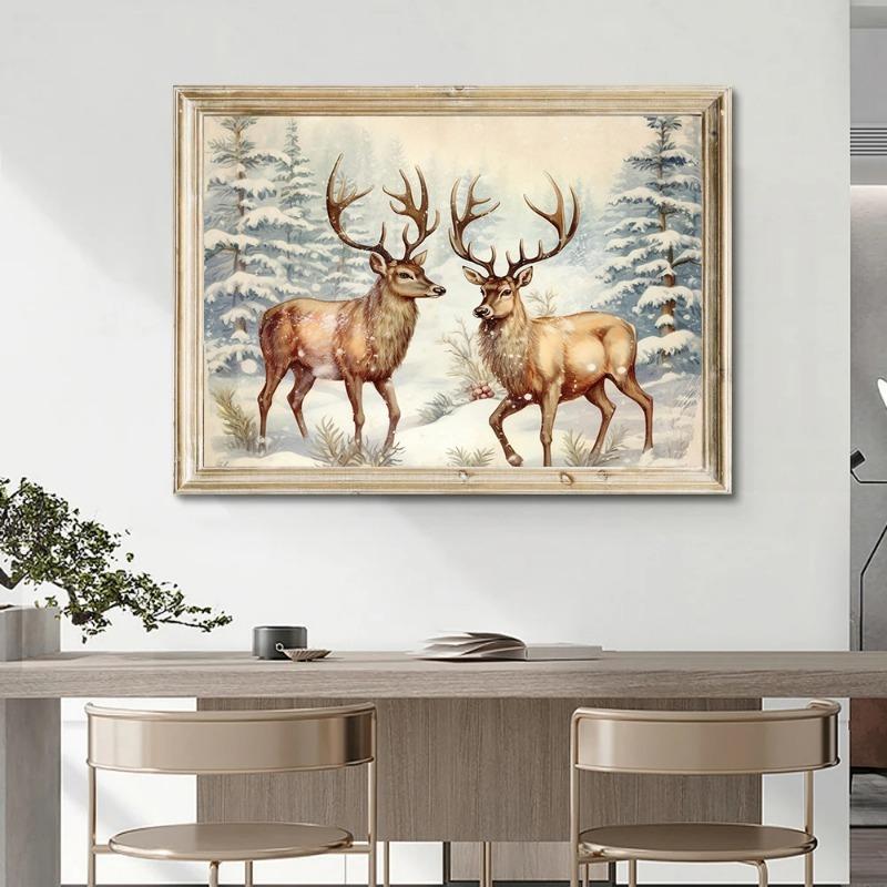 Vintage Rustikal Weihnachten Weihnachtsmann Kiefer Rentier Poster und Drucke Leinwanddruck Wandkunst Bild für Wohnzimmerdekor