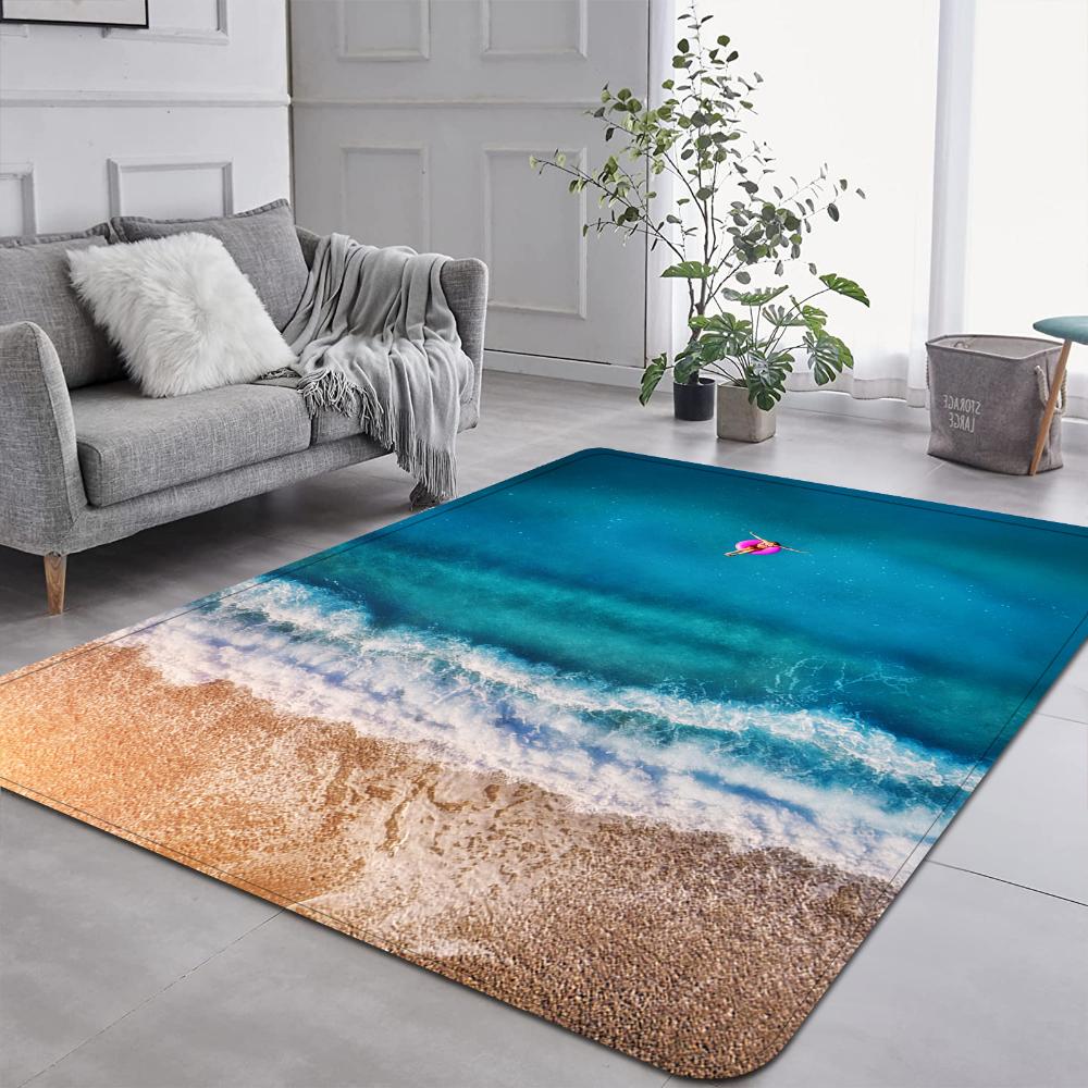 Beach Wave Seaside Pattern Carpet Soft Living Room Decor Rug Floor Mat for Bedroom Sofa Area Balcony Lounge Kitchen