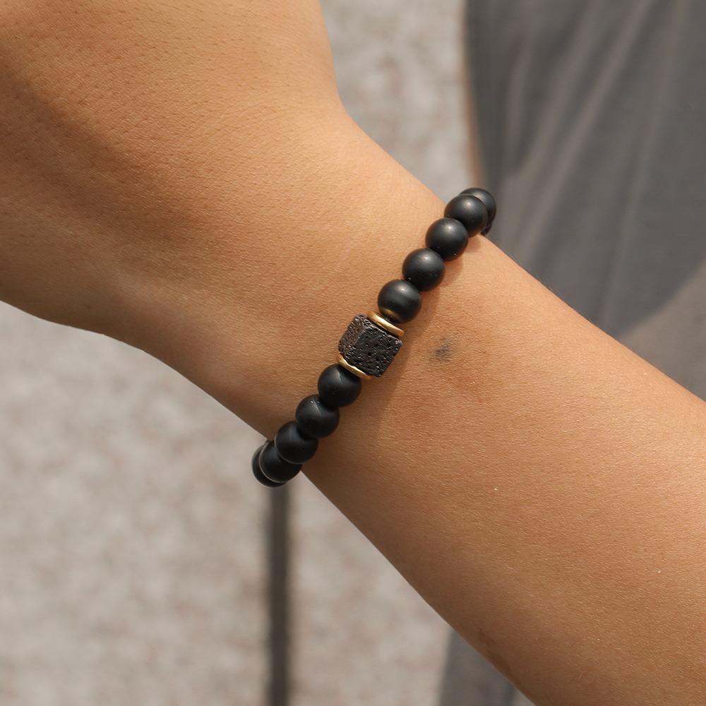 Fashion Personality Geometry Square Volcanic Stone Bead Obsidian Bead Energy Bracelets for Men Women Couple Jewelry Accessories