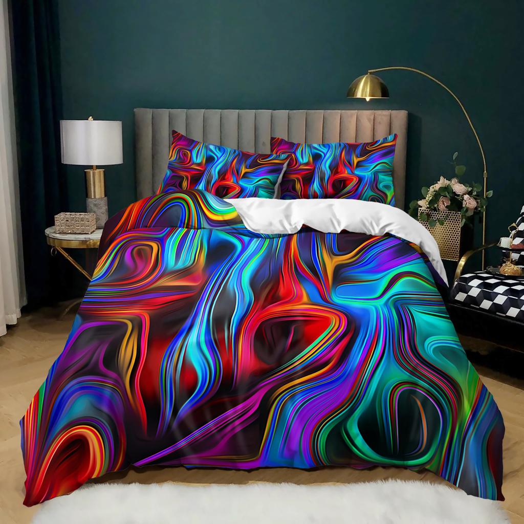 Color Printed Three-Piece Quilt Cover Bedding Kit