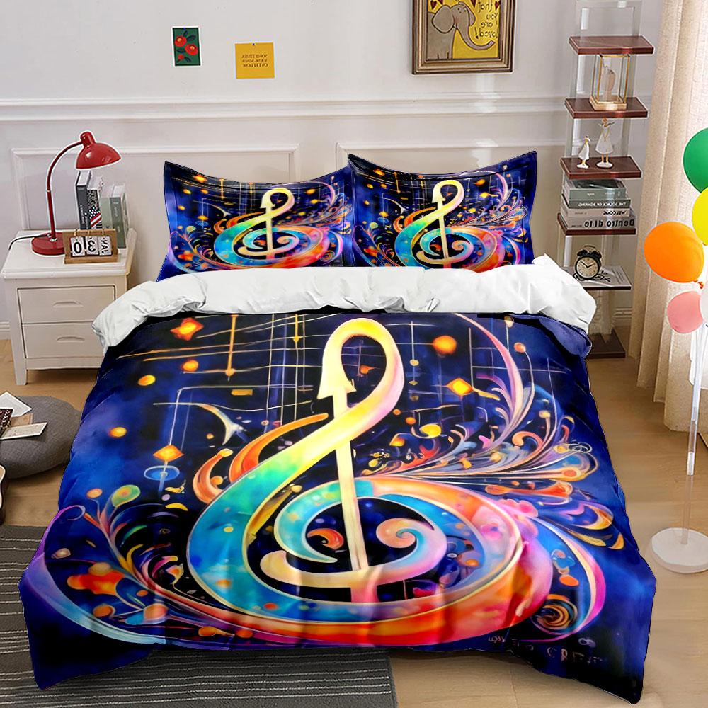 Colorful Music-Themed Wall Art Multiple Sizes Kid'S And Adults' Bedroom Exquisite 3Pc Bedding Set, Gift
