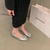 Fashion Flat Shoes for Women 2025 Spring and Autumn Silver Square Head Diamond Black Plus Size Casual Women's Shoes