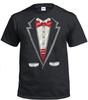 NEW TUXEDO GILDAN COTTON T SHIRT Fancy Dress Joke Novelty Tee Suit With Bow Tie