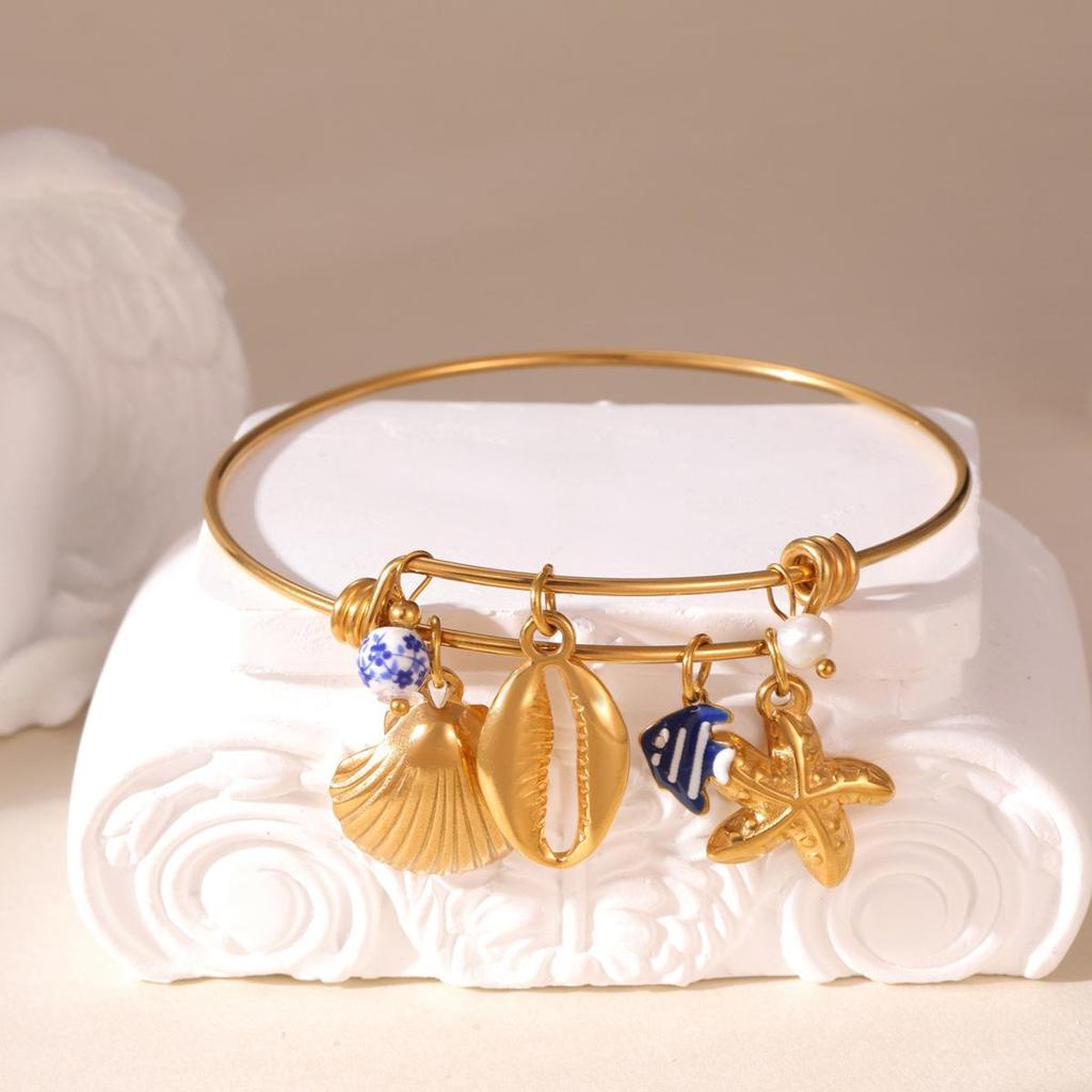 18K Gold-Plated Stainless Steel Bracelet with Marine Life Fruit Pendant for Women
