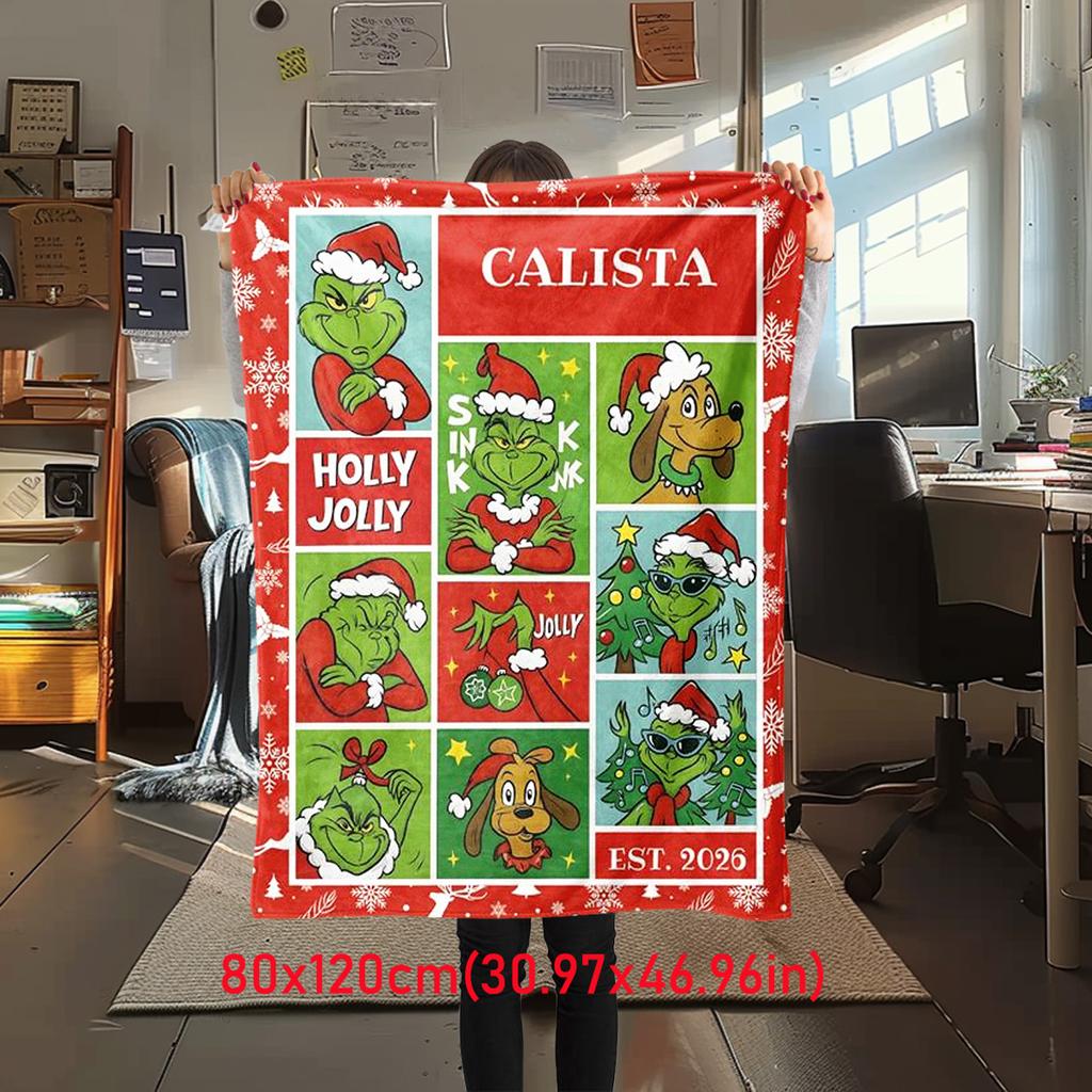 Christmas Gift Comedy Movie How the Grinch Stole Christmas Blanket Home Warming, Four Season Bed Decoration Sofa Cover Flannel Throwing Blanket K11