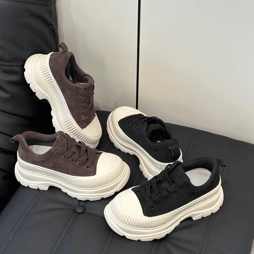 Leather McQueen shoes 2025 autumn new heightened platform lace-up versatile muffin casual breathable dad shoes women