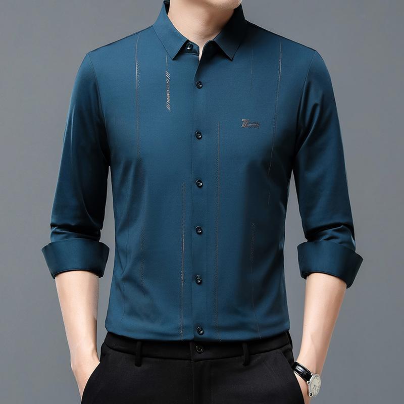 Men's Long-sleeved Thin Shirts Fashionable Printed Seamless Young and Middle-aged Men's Shirts Autumn New Style